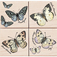 Hero Arts - Woodblock - Wood Mounted Stamps - Papillons - Set of Four