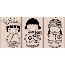 Hero Arts - Woodblock - Christmas - Wood Mounted Stamps - Three Christmas Dolls