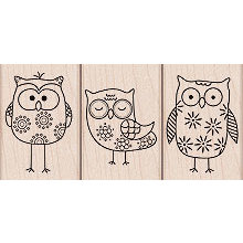 Hero Arts - Woodblock - Wood Mounted Stamps - Owl Trio