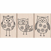 Hero Arts - Woodblock - Wood Mounted Stamps - Owl Trio