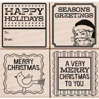 Hero Arts - Woodblock - Christmas - Wood Mounted Stamps - Four Holiday Tags