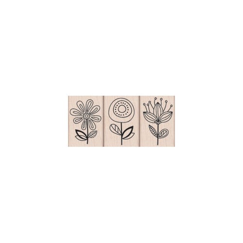 Hero Arts - Woodblock - Wood Mounted Stamps - Three Quirky Flowers