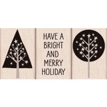 Hero Arts - Woodblock - Christmas - Wood Mounted Stamps - Merry Holiday - Set of Three