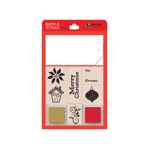Hero Arts - Stamp a Tag - Christmas - Wood Mounted Stamp and Tag Set - Red
