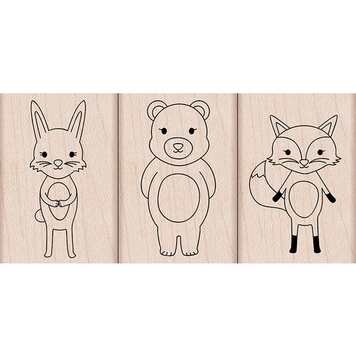 Hero Arts - Critters Collection - Woodblock - Wood Mounted Stamps - Bunny, Fox and Bear