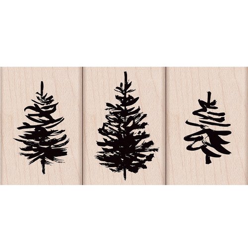 Hero Arts - Christmas - Woodblock - Wood Mounted Stamps - Paintbrush Trees