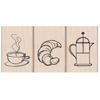 Hero Arts - Parisian Style Collection - Woodblock - Wood Mounted Stamps - Coffee and Croissant