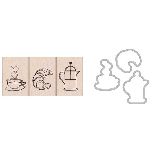 Hero Arts - Parisian Style Collection - Die and Clear Photopolymer Stamp Set - Coffee and Croissant