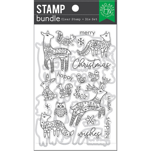Hero Arts - Die and Clear Photopolymer Stamp Set - Folk Winter Animals