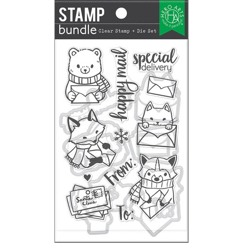 Hero Arts - Die and Clear Photopolymer Stamp Set - Winter Mail Critters Bundle D