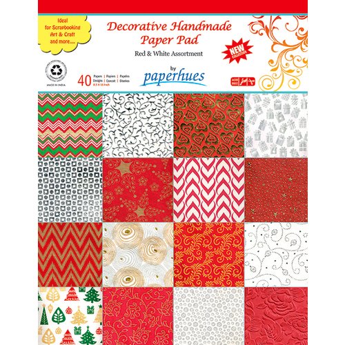 Hilltop Paper LLC - Decorative Handmade Paper Pack - 8.5 x 11 - Red and White - 40 Pack