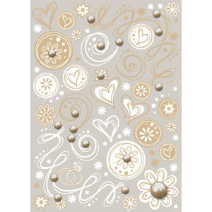 Imaginisce - Bazzill Collection - Rub Ons & Rhinestones - Bazzill White and Gold Leaf