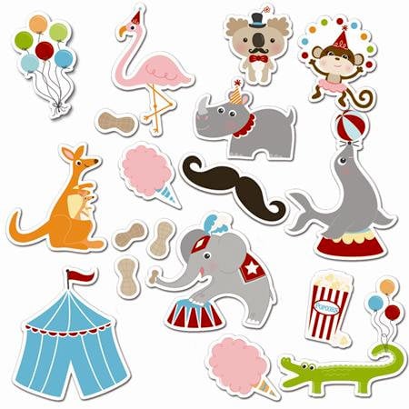 Imaginisce - Animal Crackers Collection - Die Cut Cardstock Pieces with Glossy Accents - Animal Tricks