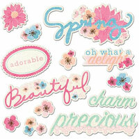 Imaginisce - Garden Party Collection - Die Cut Cardstock Pieces with Glossy Accents - Flourish Titles