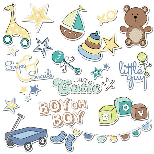 Imaginisce - Little Cutie Collection - Die Cut Cardstock Pieces with Glossy Accents - Teddy's Toy Box - Boy