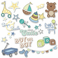 Imaginisce - Little Cutie Collection - Die Cut Cardstock Pieces with Glossy Accents - Teddy's Toy Box - Boy
