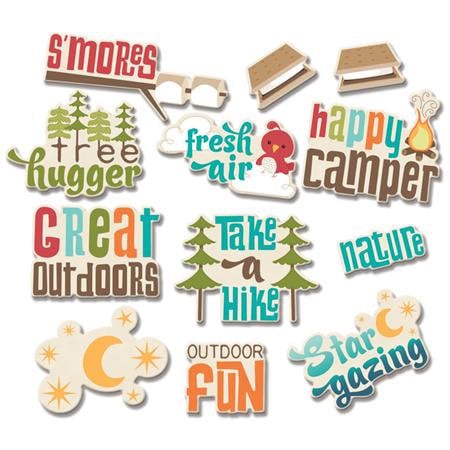 Imaginisce - Happy Camper Collection - Die Cut Cardstock Pieces with Glossy Accents - Great Outdoors Word