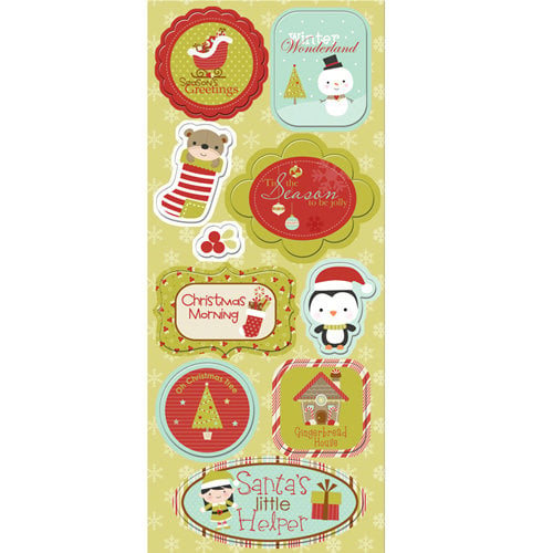 Imaginisce - Santa's Little Helper Collection - Christmas - Chipboard Stickers with Glossy Accents - Stocking Stuffers