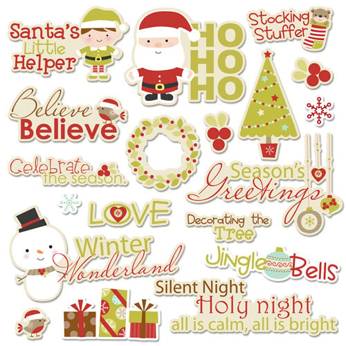 Imaginisce - Santa's Little Helper Collection - Christmas - Die Cut Cardstock Pieces with Glossy Accents - Season's Greetings Word