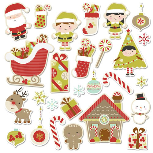 Imaginisce - Santa's Little Helper Collection - Christmas - Die Cut Cardstock Pieces with Glossy Accents - Trimmin' the Tree Icon