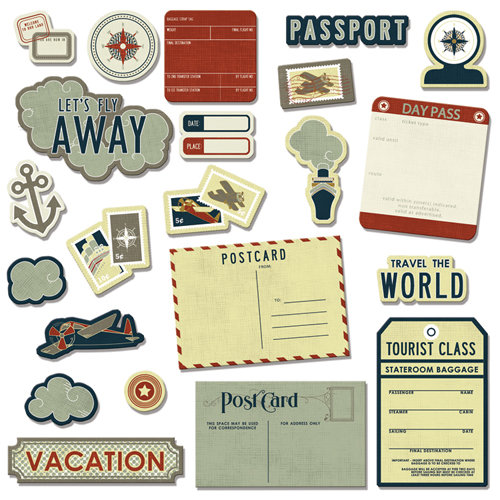 Imaginisce - Bon Voyage Collection - Die Cut Cardstock Pieces with Glossy Accents - Destination
