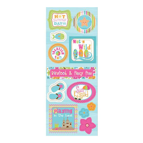 Imaginisce - Makin' Waves Collection - Chipboard Stickers with Glossy Accents - Hot Summer Day