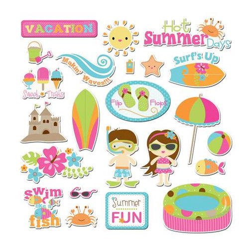 Imaginisce - Makin' Waves Collection - Die Cut Cardstock Pieces with Glossy Accents - Sun-Kissed