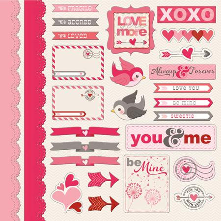 Imaginisce - Love You More Collection - 12 x 12 Cardstock Stickers - Love Birds