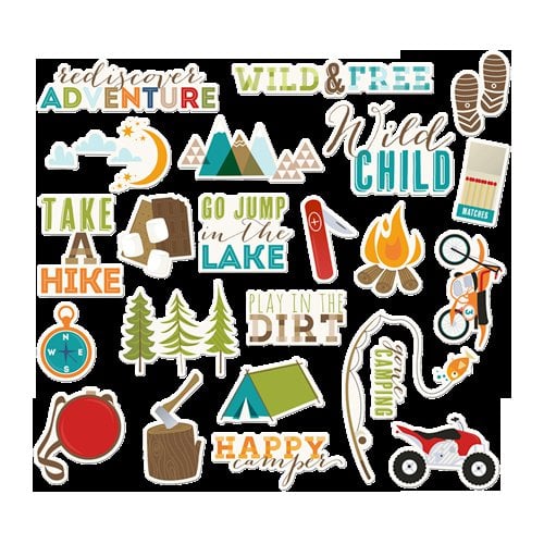 Imaginisce - Outdoor Adventure Collection - Die Cut Cardstock Pieces with Glossy Accents - Gone Camping