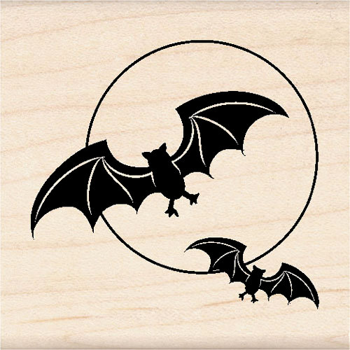 Inkadinkado - Halloween Collection - Wood Mounted Stamps - Cute Bat and Moon