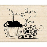 Inkadinkado - Birthday Fun Collection - Wood Mounted Stamps - Mouse Cupcake