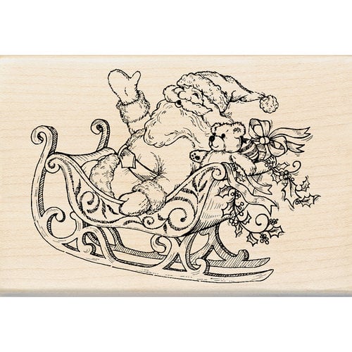 Inkadinkado - Holiday Collection - Christmas - Wood Mounted Stamps - Santa and Sleigh