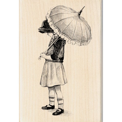 Inkadinkado - Out on the Town Collection - Wood Mounted Stamps - Umbrella Girl