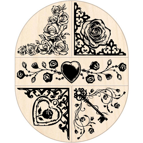 Inkadinkado - Valentine's Day Collection - Wood Mounted Stamps - Roses Oval Set