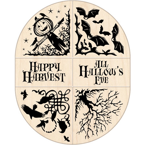 Inkadinkado - Halloween Collection - Wood Mounted Stamps - Hayride Oval Set
