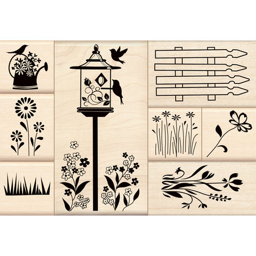 Inkadinkado - Stamp-a-Story Collection - Wood Mounted Stamps - Flower Garden Set