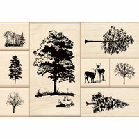 Inkadinkado - Stamp-a-Story Collection - Wood Mounted Stamps - Trees Set
