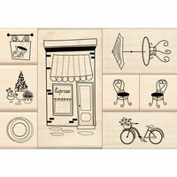 Inkadinkado - Stamp-a-Story Collection - Wood Mounted Stamps - Cafe Set