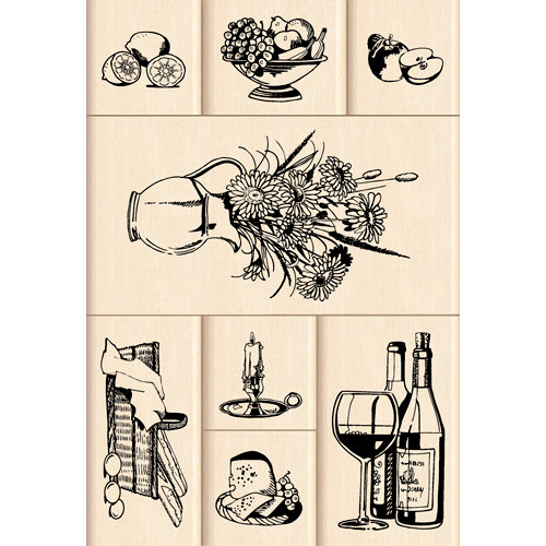 Inkadinkado - Layering Wood Scenes Collection - Wood Mounted Stamps - Classic Still Life Set