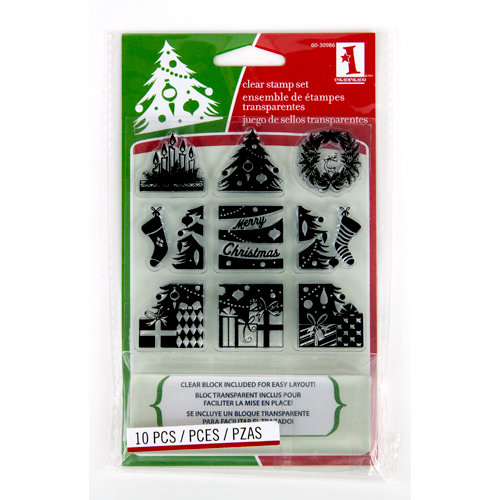 Inkadinkado - Holiday Collection - Christmas - Clear Acrylic Stamp Set with Acrylic Block - Christmas Morning