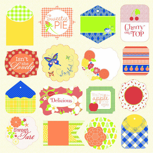 Jinger Adams - Sweet Tart Collection - 12 x 12 Perforated Paper with Glitter Accents - Tags