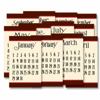 Jenni Bowlin Studio - 12 General Calendar Cards - 2.5 x 4 - Brown and Red, CLEARANCE