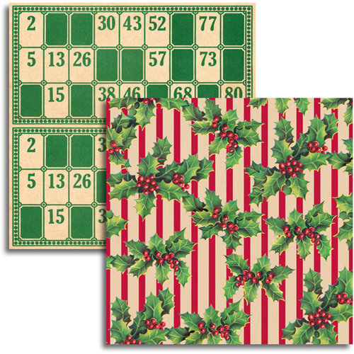Jenni Bowlin - Christmas 2011 Collection - 12 x 12 Double Sided Paper - Holly Stripe