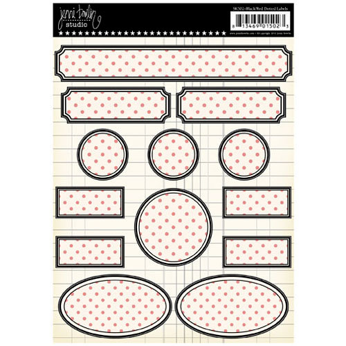Jenni Bowlin Studio - Cardstock Stickers - Polka Dotted Label - Red and Black, CLEARANCE