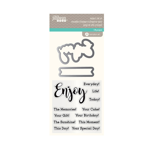 Jillibean Soup - Die and Clear Acrylic Stamp Set - Enjoy Sentiments