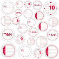 Jillibean Soup - Journaling Sprouts Collection - Mixed Cardstock Pieces - Circle Numbers Red, CLEARANCE