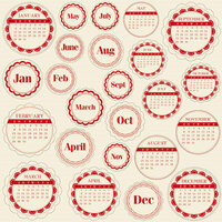 Jillibean Soup - Journaling Sprouts Collection - Mixed Cardstock Pieces - Circle Calendars Red, CLEARANCE
