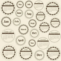 Jillibean Soup - Journaling Sprouts Collection - Mixed Cardstock Pieces - Circle Calendars Brown, CLEARANCE