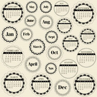 Jillibean Soup - Journaling Sprouts Collection - Mixed Cardstock Pieces - Circle Calendars Black