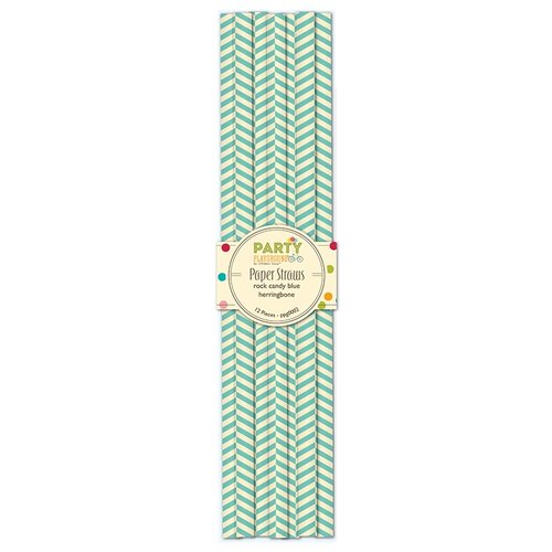 Jillibean Soup - Party Playground Collection - Paper Straws - Rock Candy Blue Herringbone